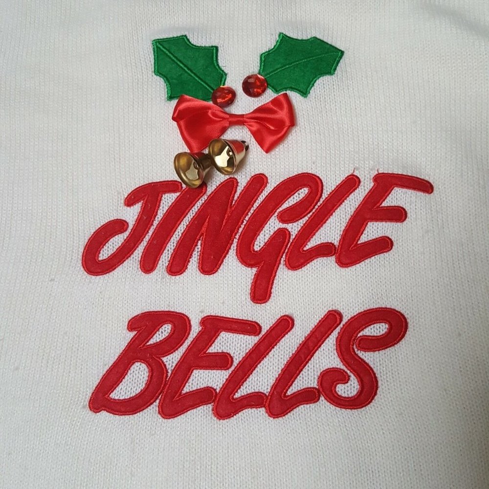 Merry Christmas Sweater Size XL Embellished Jingle Bells White Pullover